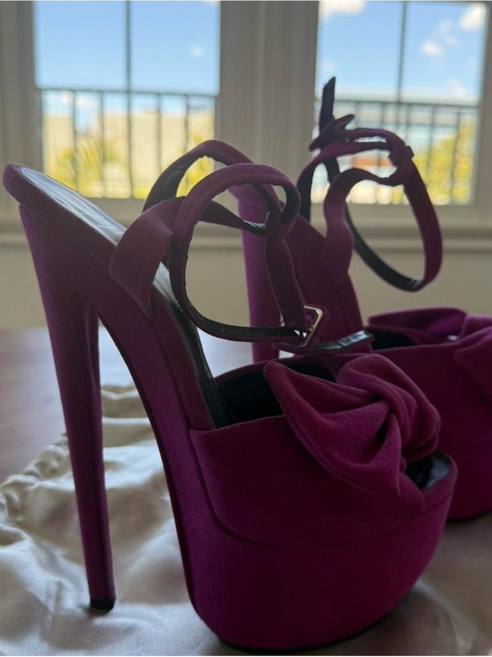 Giuseppe Zanotti Magenta Platform Stiletto Sandals with Bow